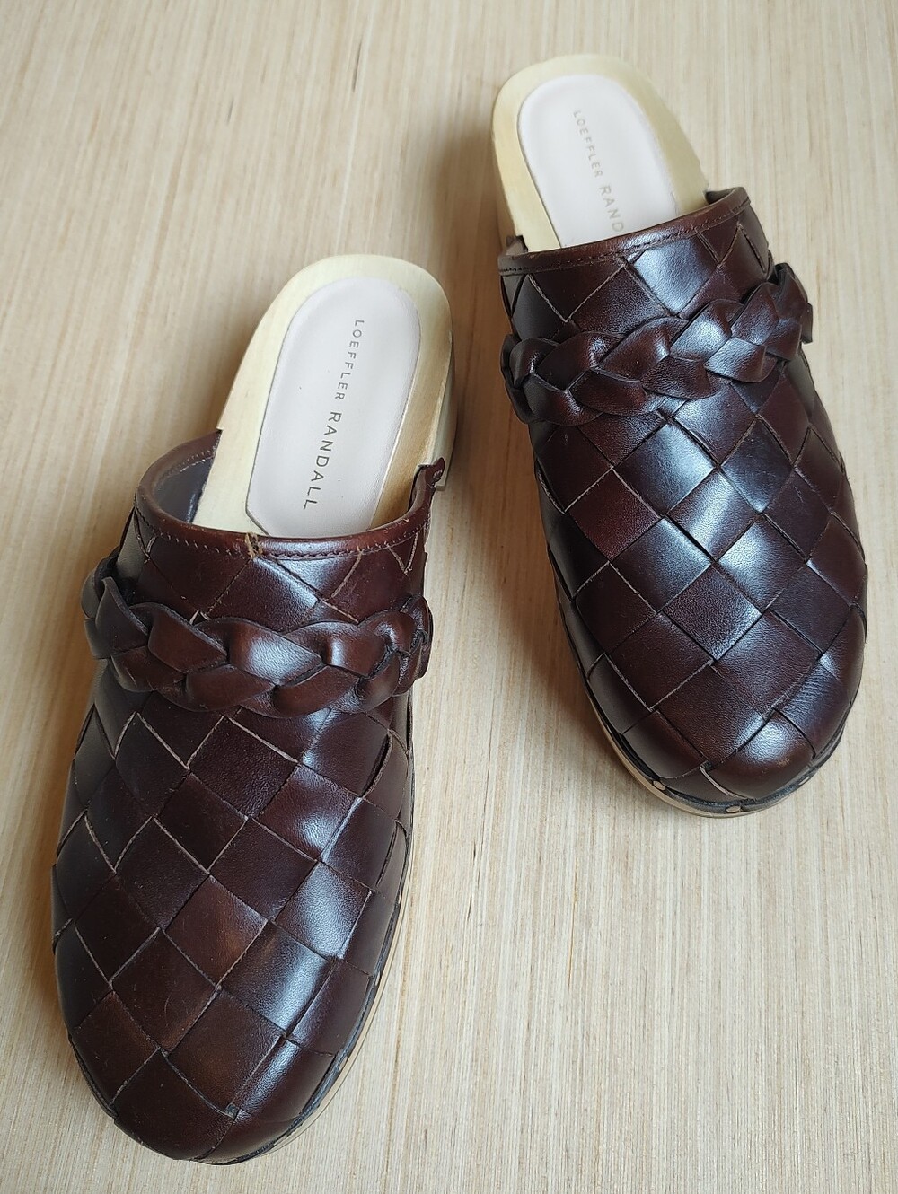 Loeffler Randall Polina Clogs Slides Mules Leather Weave Cherry Brown Sandals 8 - Picture 3 of 16